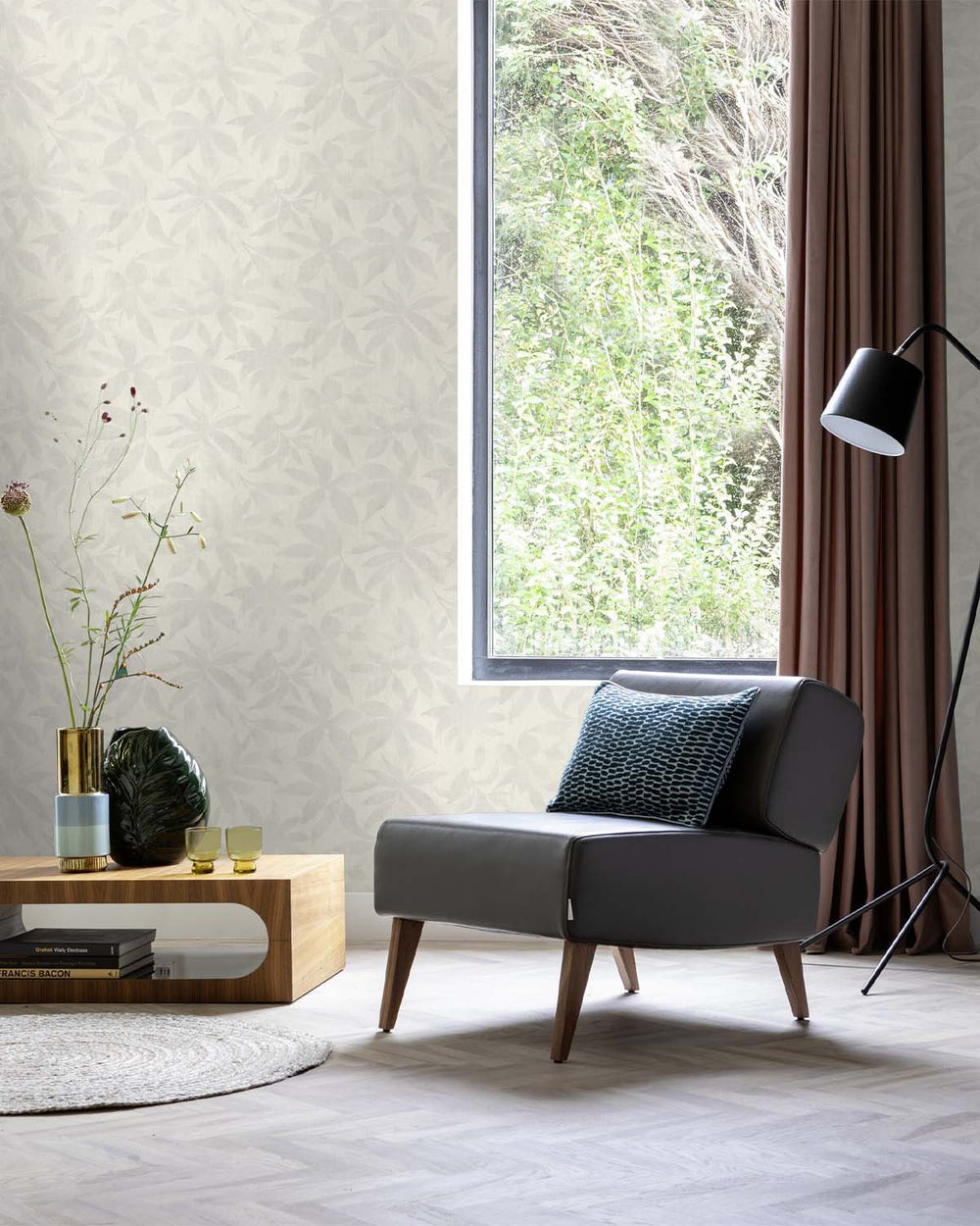 Thistle Grey Textured Floral Leaves Wallpaper R10541