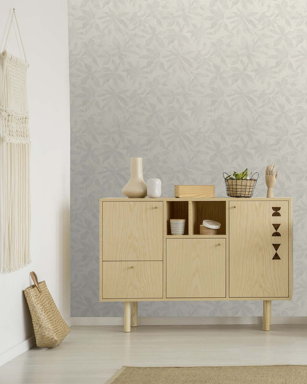 Thistle Grey Textured Floral Leaves Wallpaper R10541