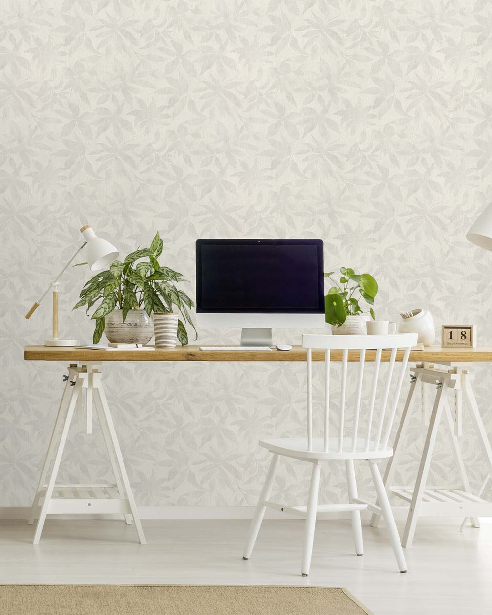 Thistle Grey Textured Floral Leaves Wallpaper R10541