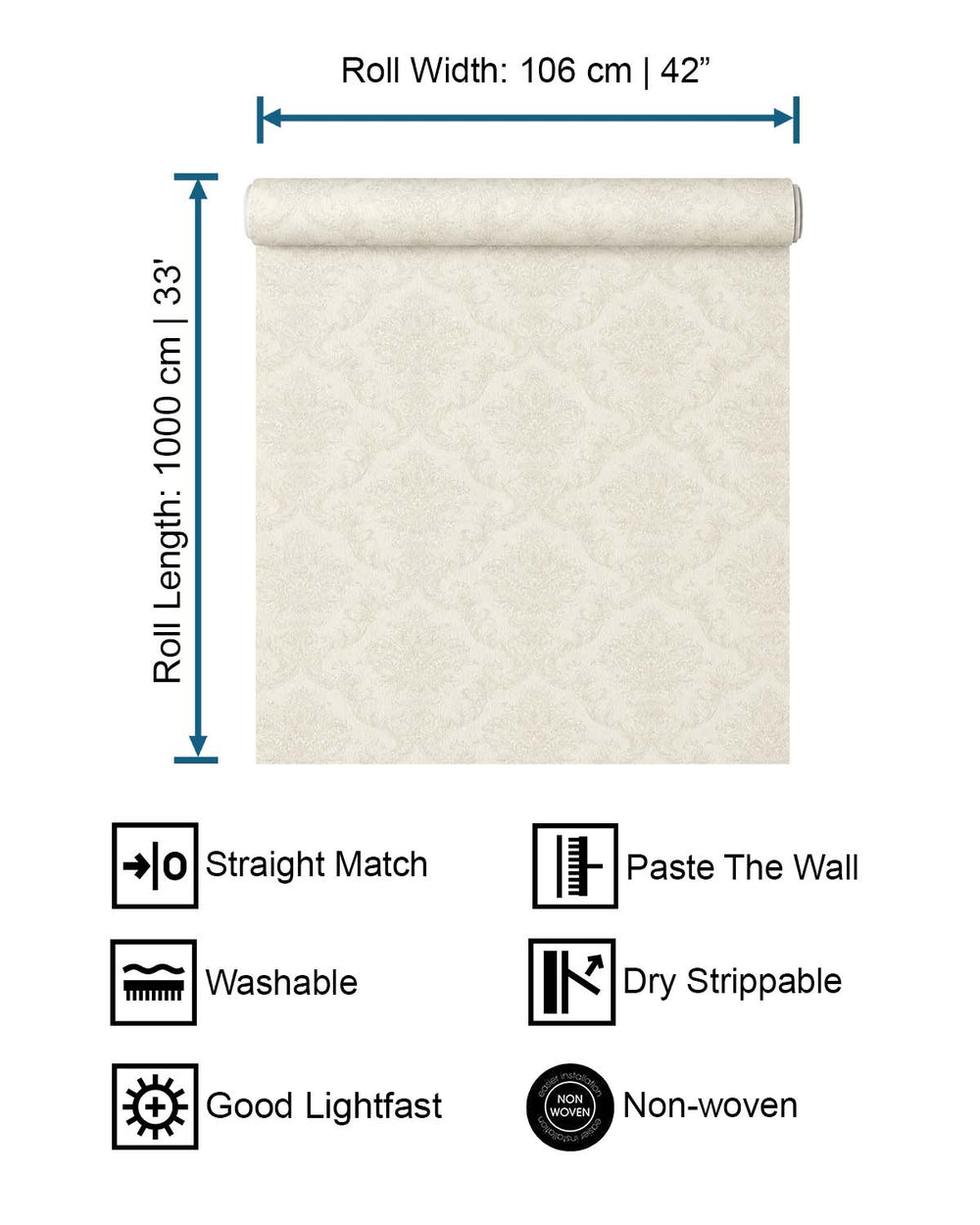 Pueblo White Classic Damask Wallpaper R10547