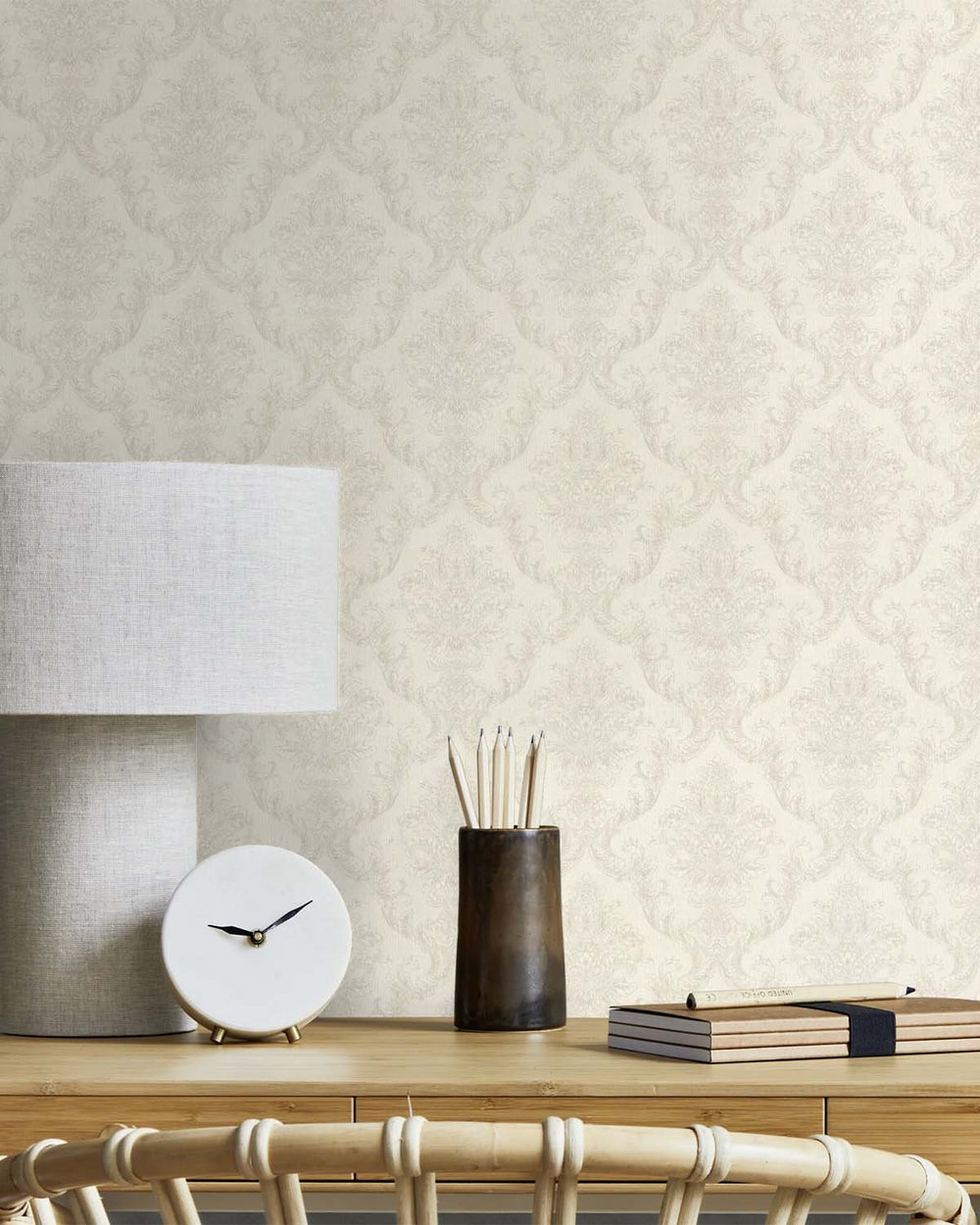 Pueblo White Classic Damask Wallpaper R10547