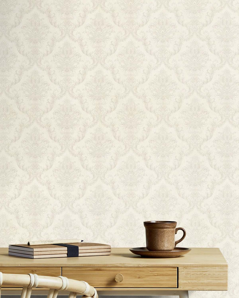 Pueblo White Classic Damask Wallpaper R10547