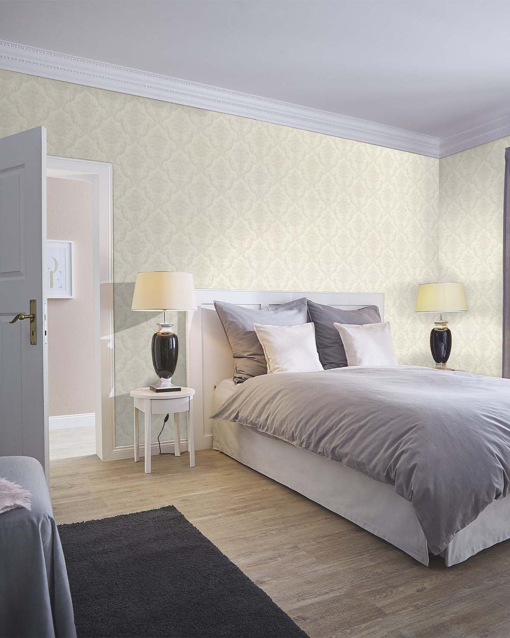Pueblo White Classic Damask Wallpaper R10547