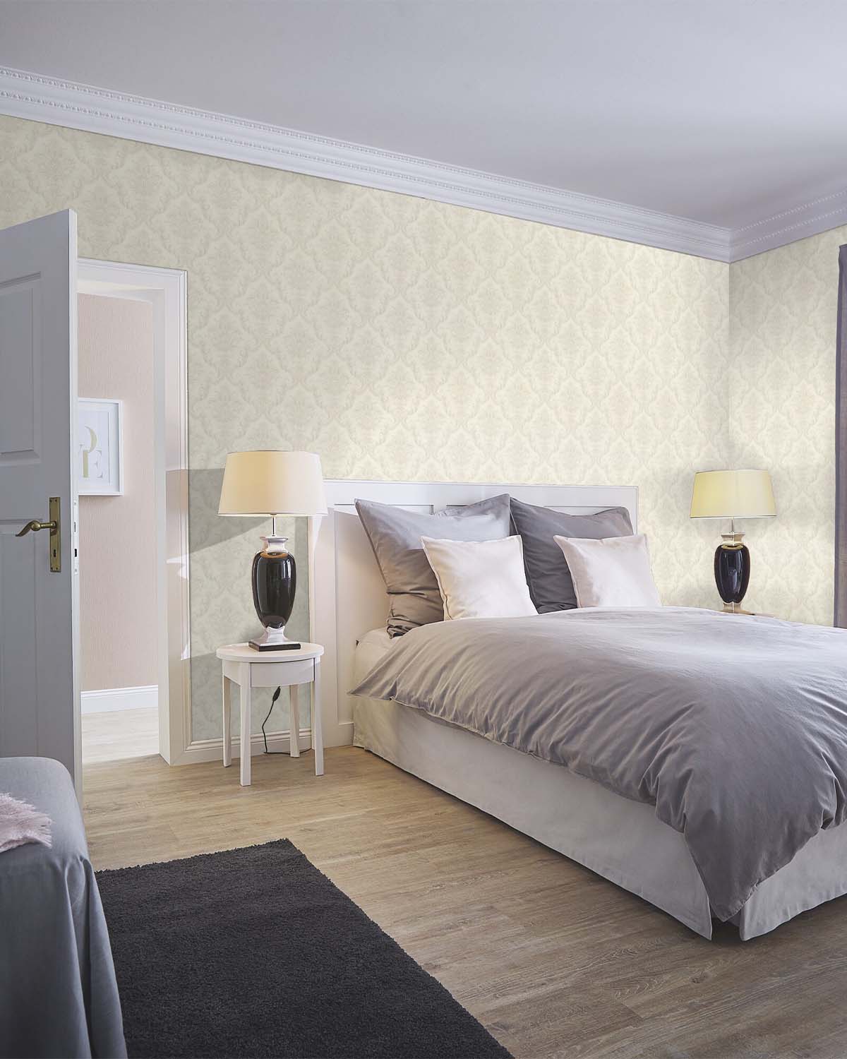 Pueblo White Classic Damask Wallpaper R10547