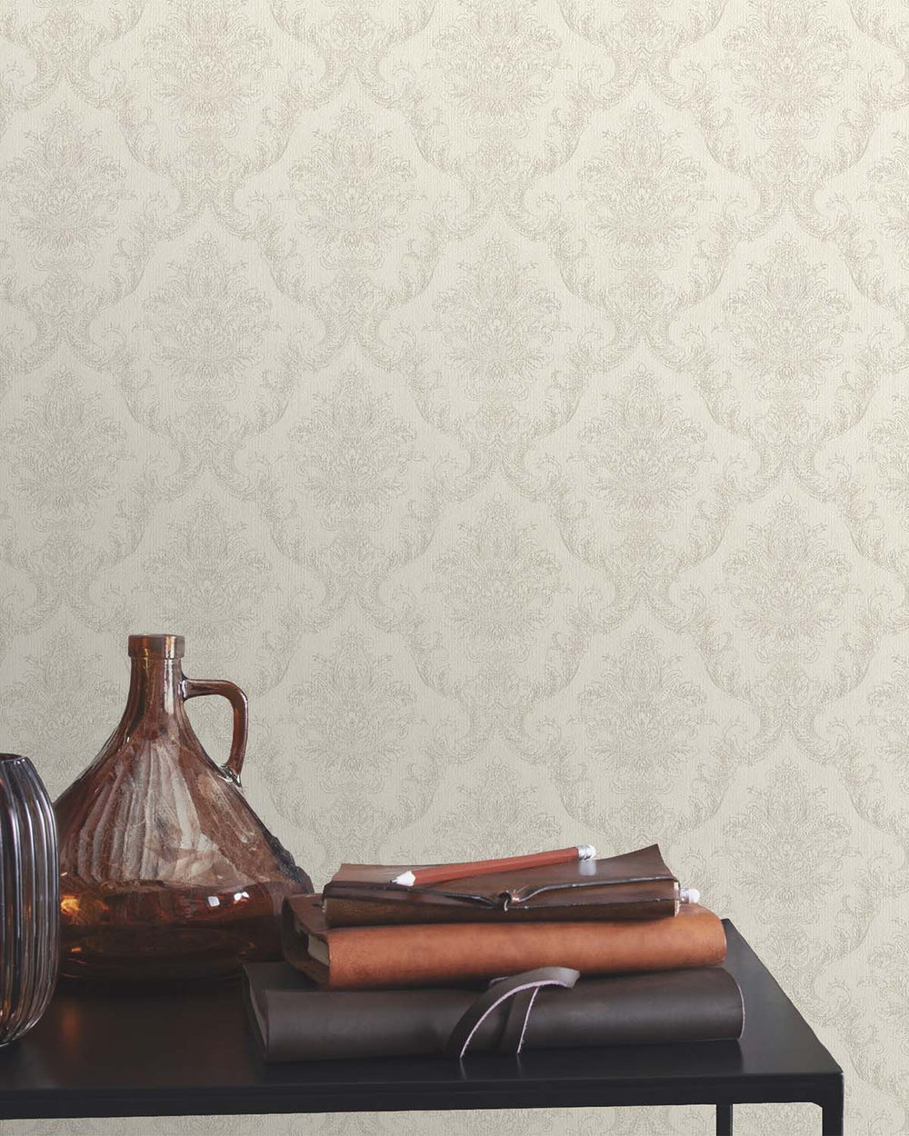 Pueblo White Classic Damask Wallpaper R10547