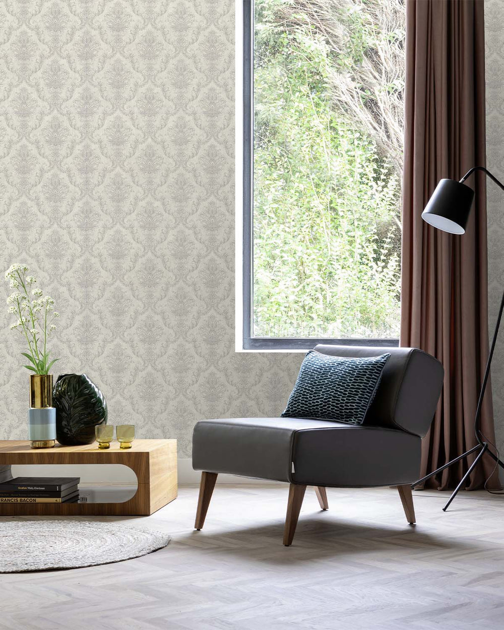 Milk White Classic Damask Wallpaper R10548