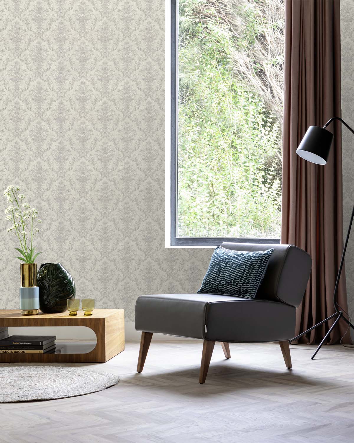 Milk White Classic Damask Wallpaper R10548