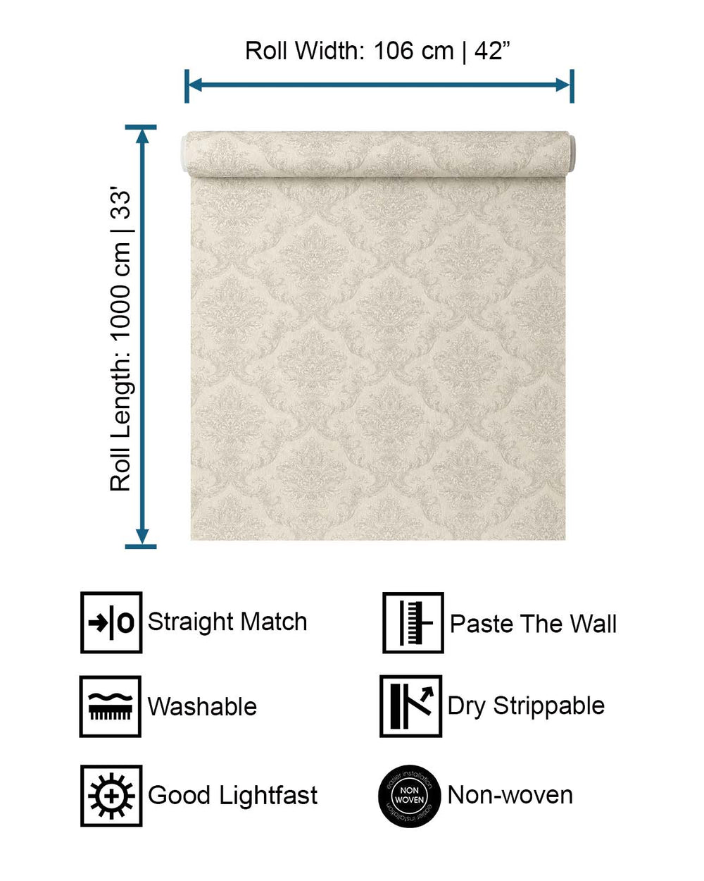 Grey By Me Classic Damask Wallpaper R10549