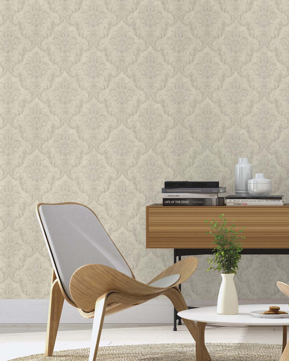 Grey By Me Classic Damask Wallpaper R10549
