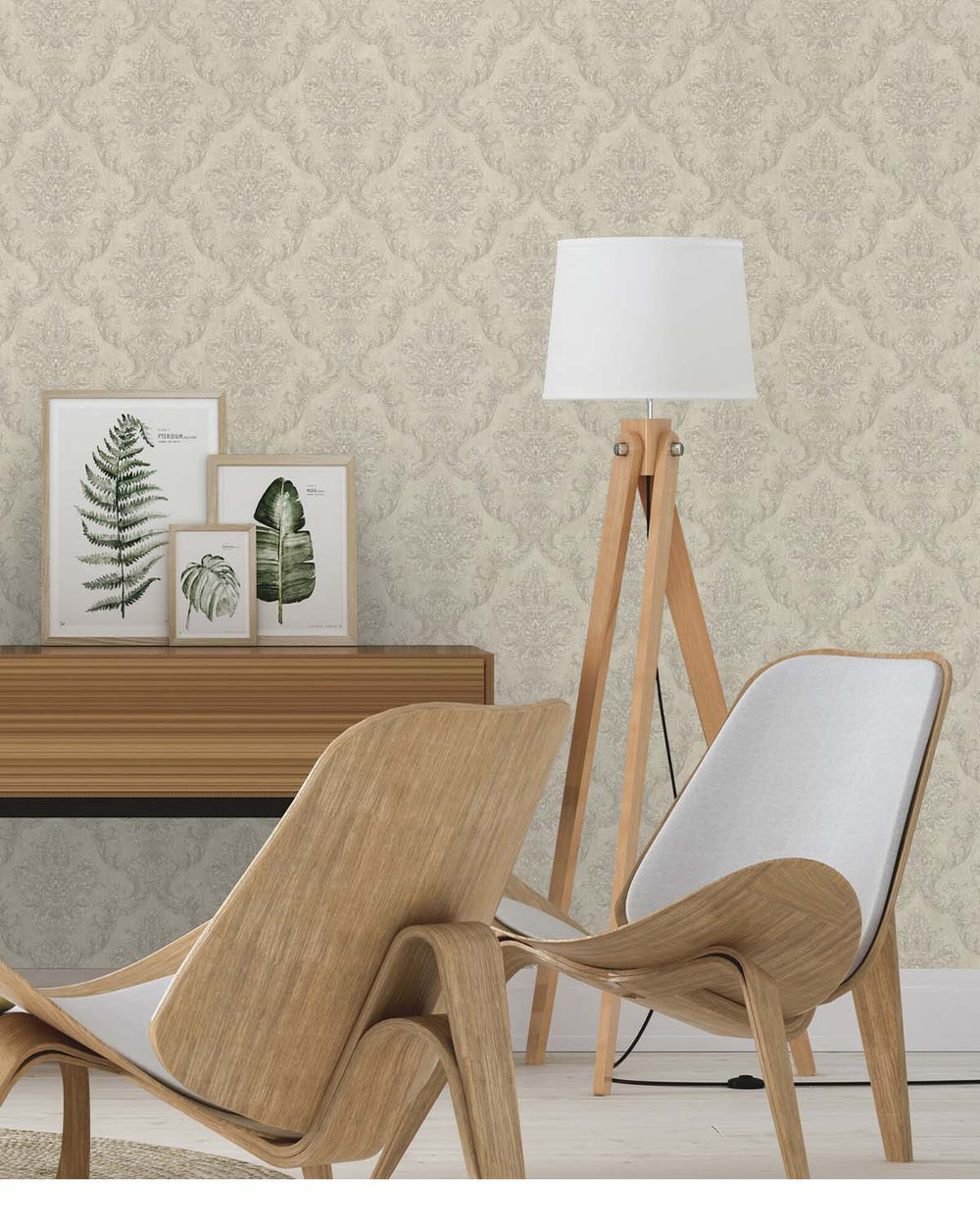 Grey By Me Classic Damask Wallpaper R10549