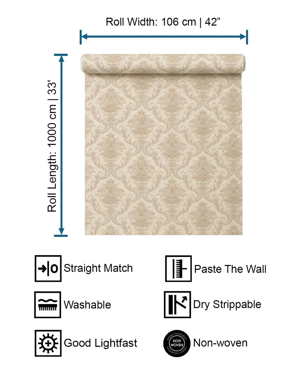 Pastel Brown Classic Damask Wallpaper R10551