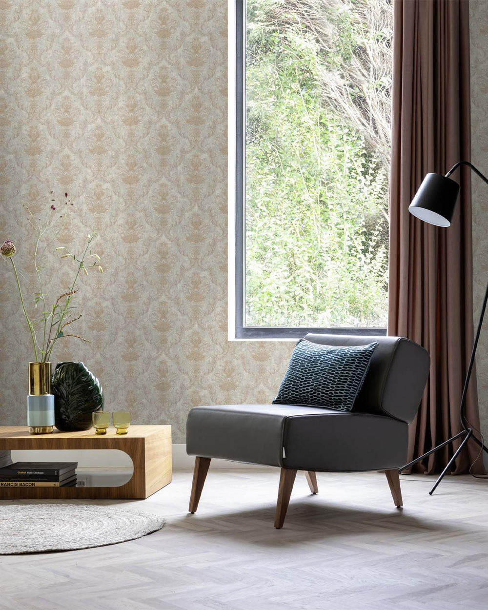 Pastel Brown Classic Damask Wallpaper R10551