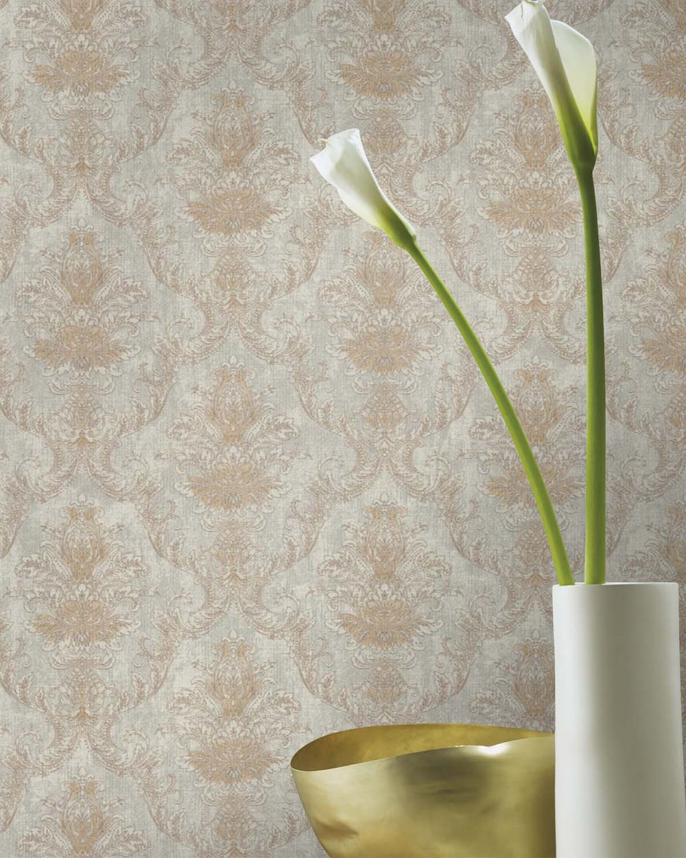 Pastel Brown Classic Damask Wallpaper R10551