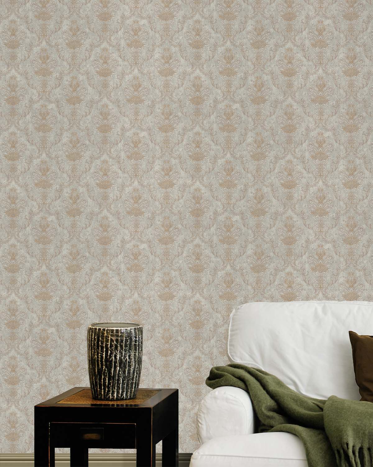 Pastel Brown Classic Damask Wallpaper R10551