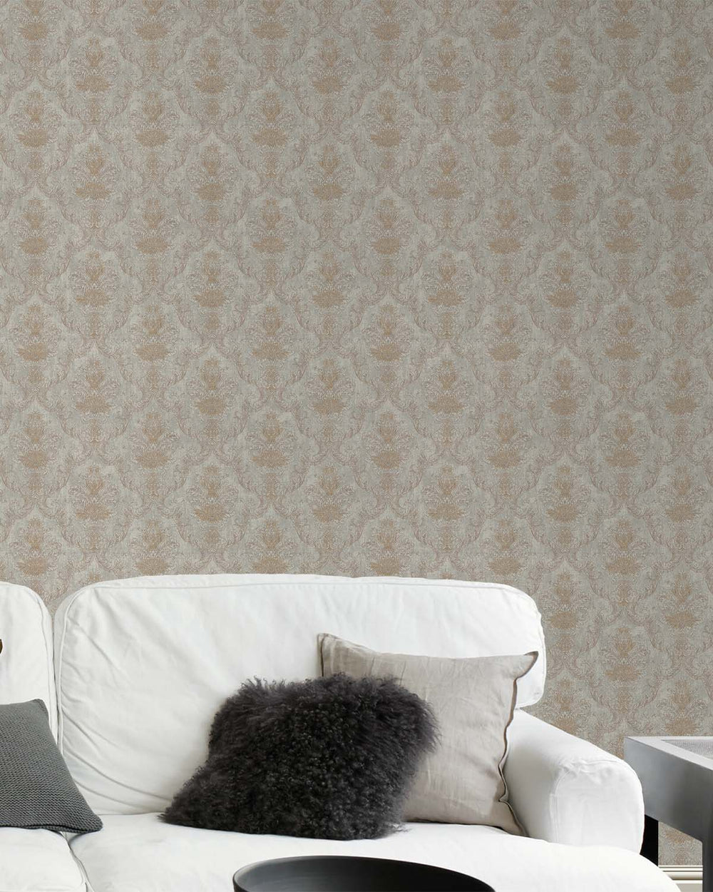 Pastel Brown Classic Damask Wallpaper R10551