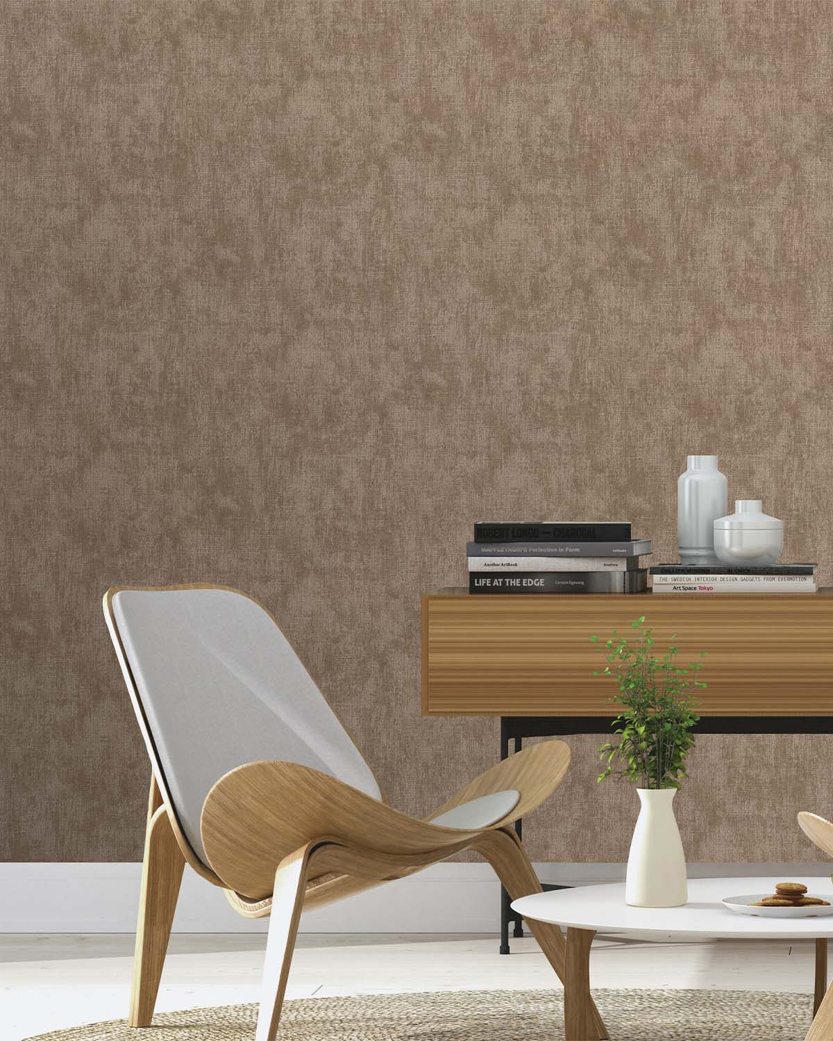Tobacco Brown Vertical Weave Wallpaper R10553