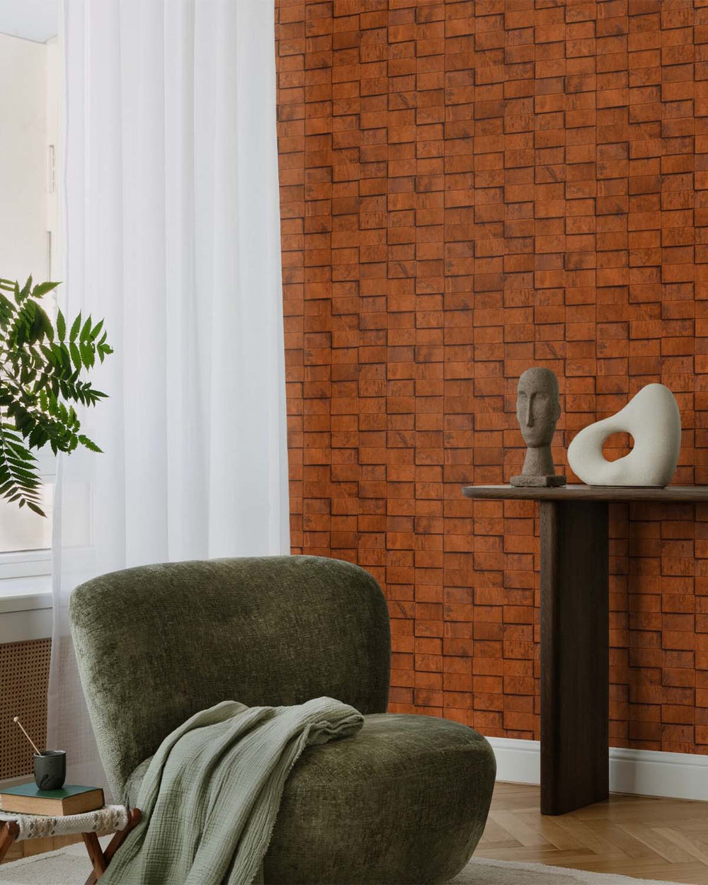 Caramel Cafe Uneven Tile Wallpaper R10577