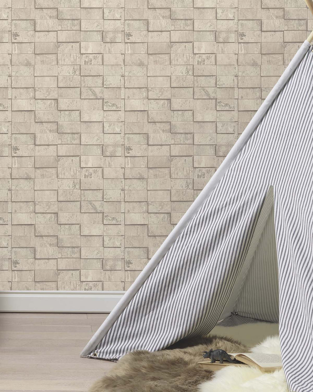 Steveareno Beige Uneven Tile Wallpaper R10580