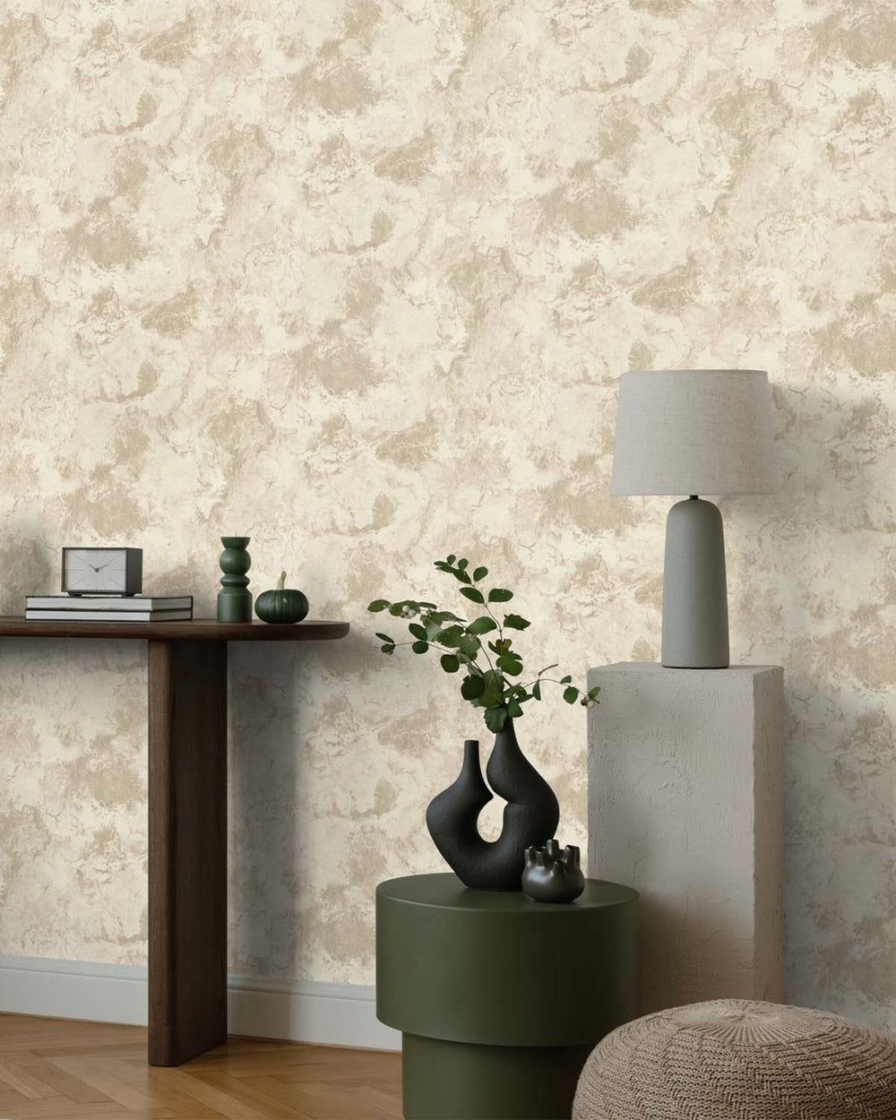 Antique White Abstract  Concrete Effect Wallpaper R10581
