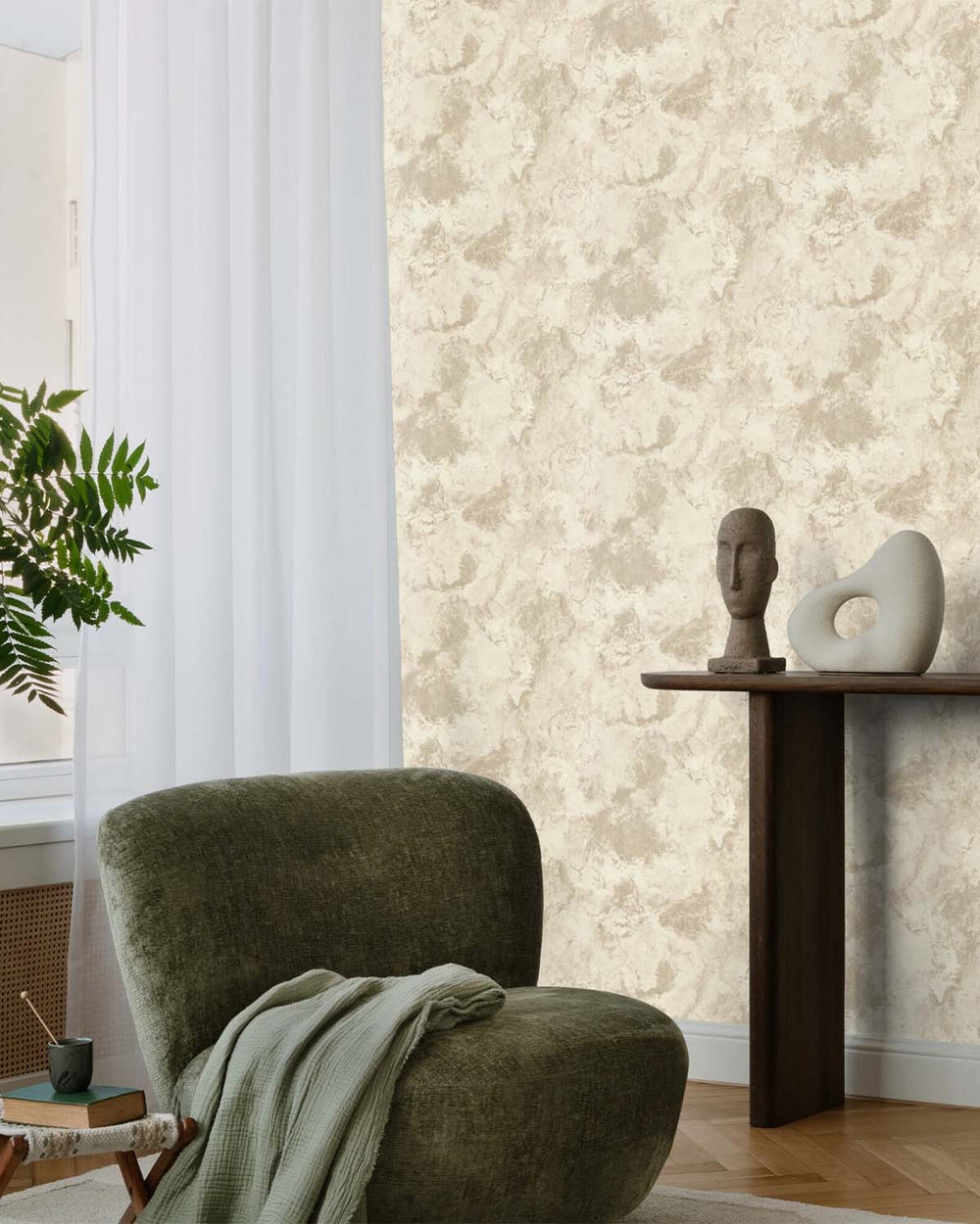Antique White Abstract  Concrete Effect Wallpaper R10581