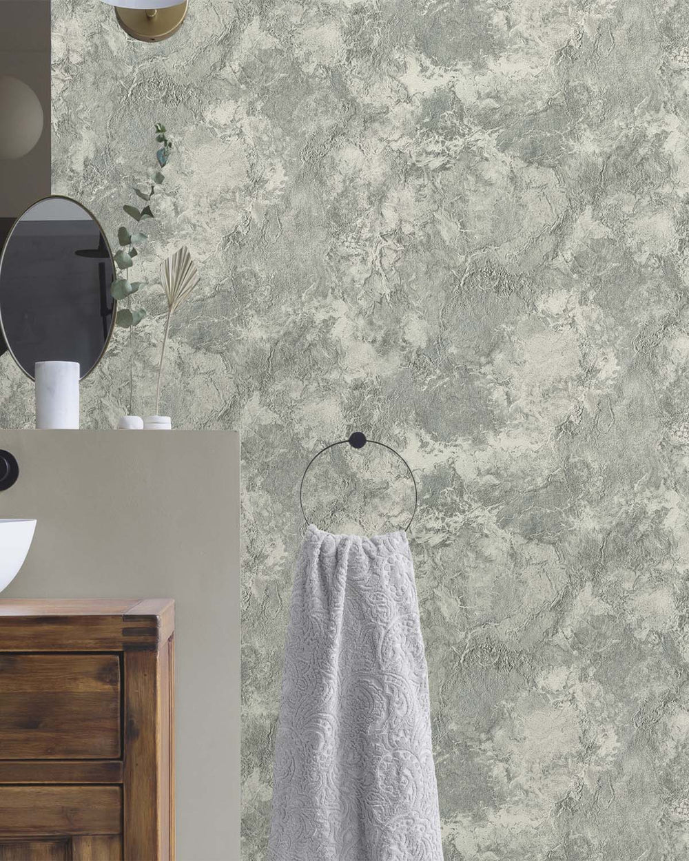 Grey Porcelain Abstract  Concrete Effect Wallpaper R10583