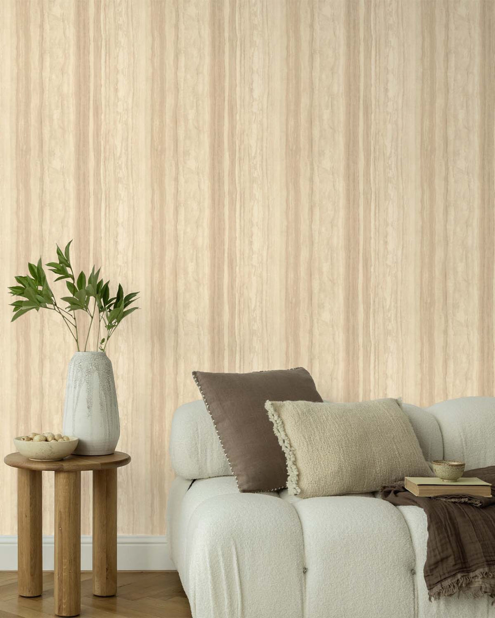 Dusty Ivory Faux Wood Effect Wallpaper R10586