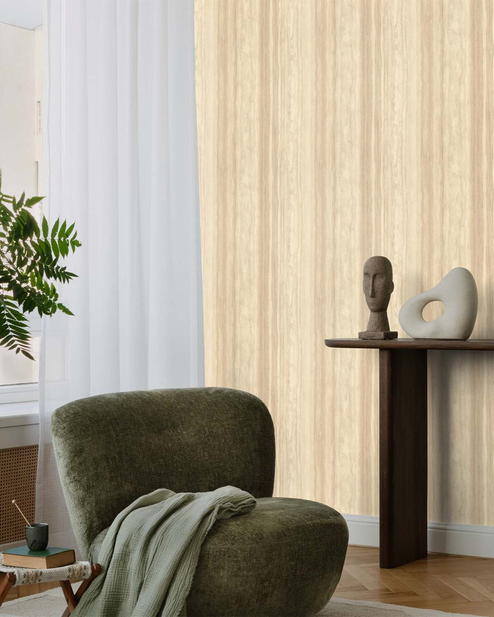 Dusty Ivory Faux Wood Effect Wallpaper R10586