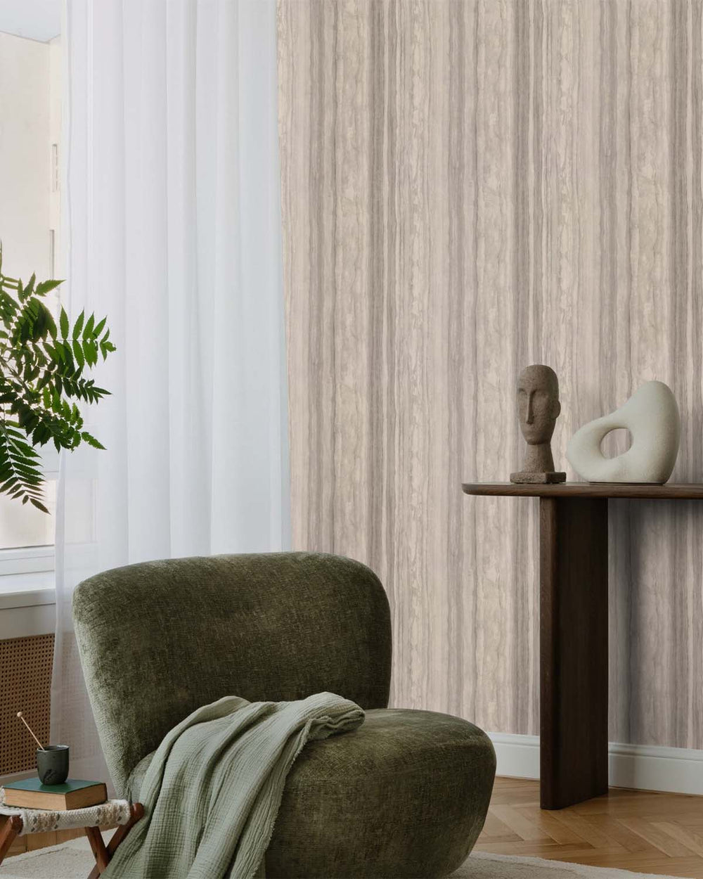 Cobblestone Grey Faux Wood Effect Wallpaper R10587
