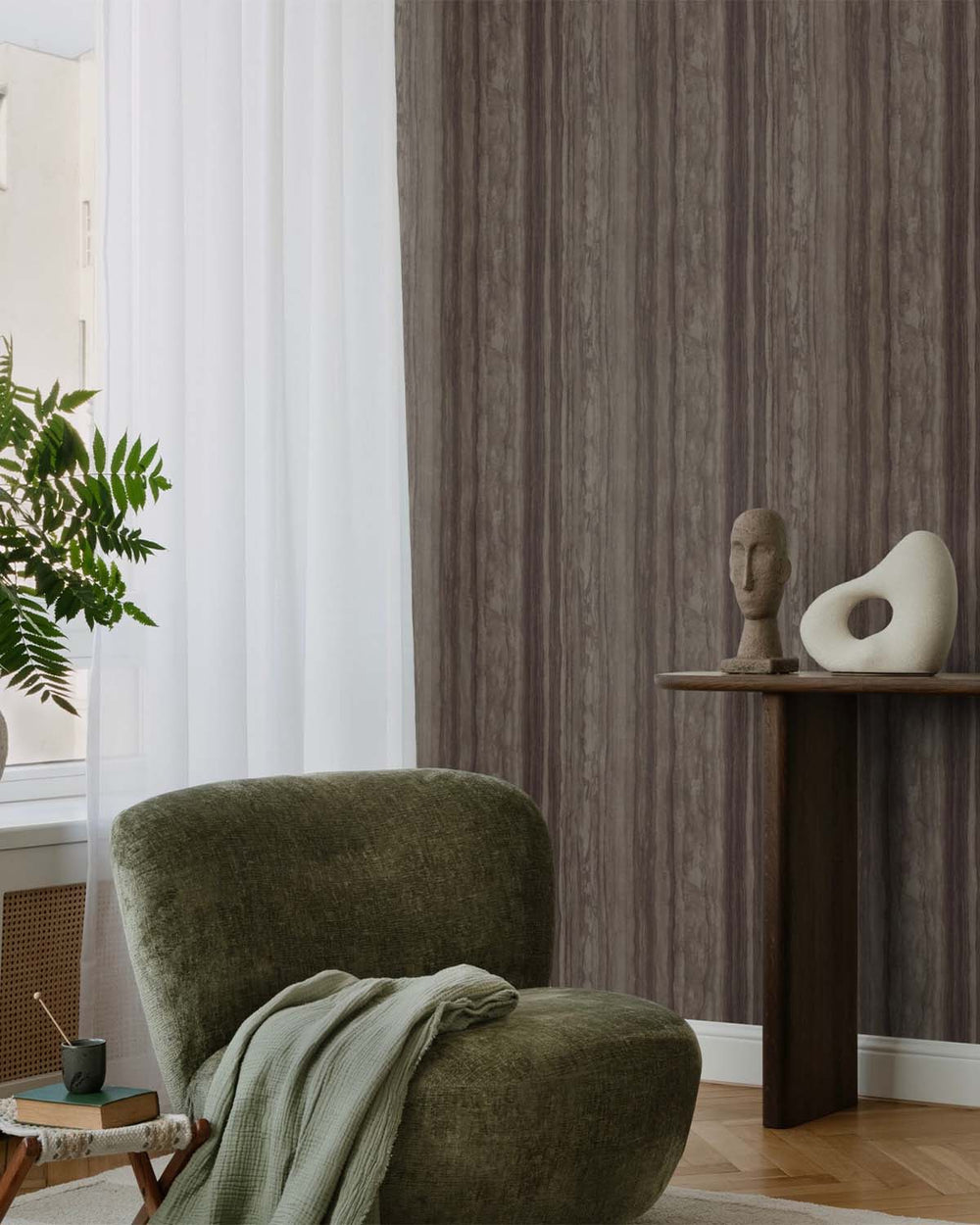 Brown Pepper Faux Wood Effect Wallpaper R10588