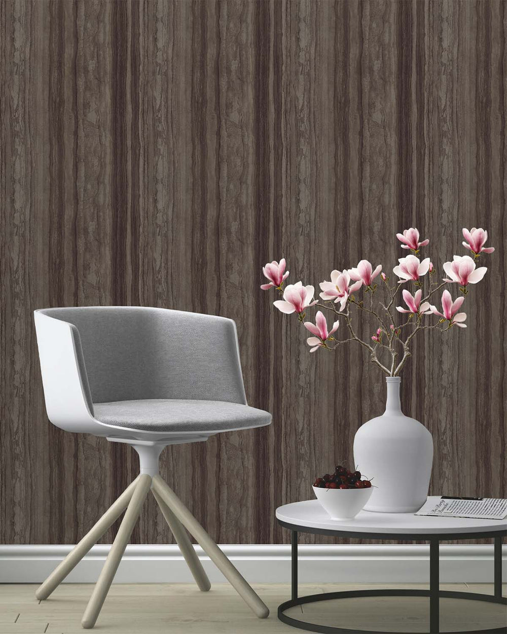 Brown Pepper Faux Wood Effect Wallpaper R10588