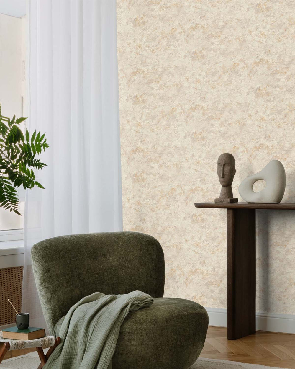 Spanish White Faux Concrete Wallpaper R10589