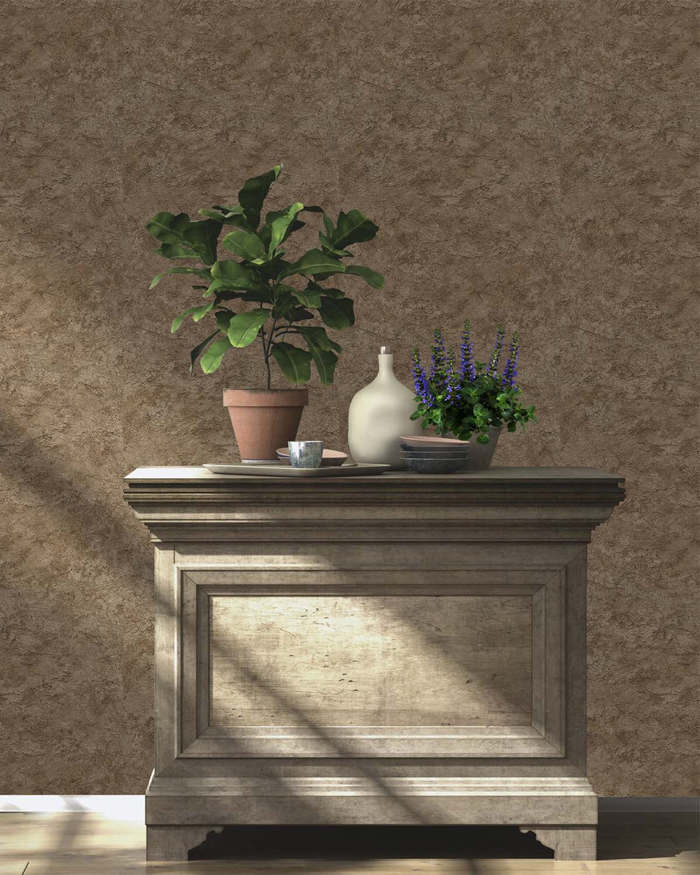Greyish Brown Faux Concrete Wallpaper R10591