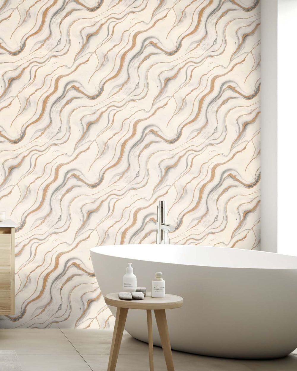Trite White Faux Marble Print Wallpaper R10593