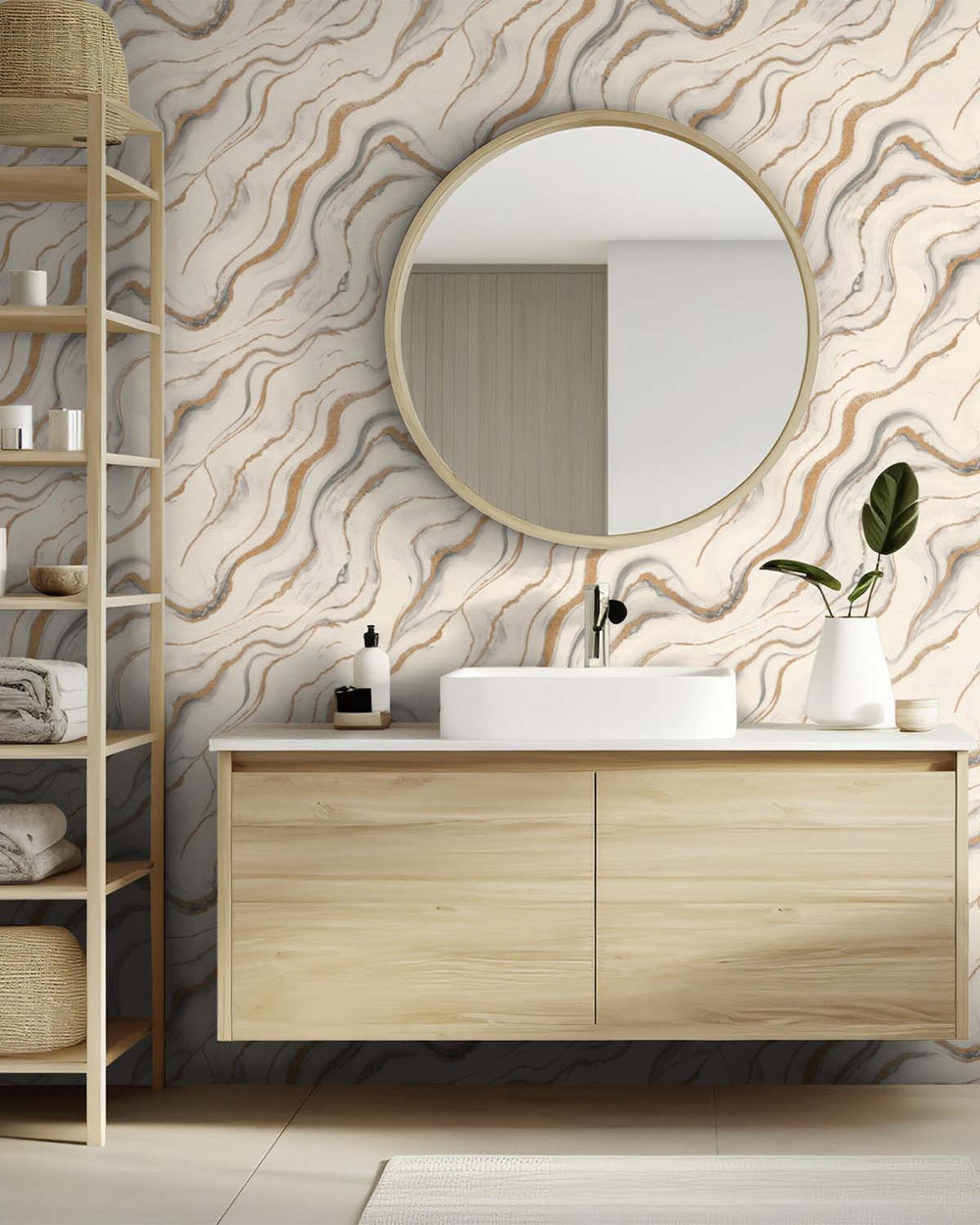 Trite White Faux Marble Print Wallpaper R10593