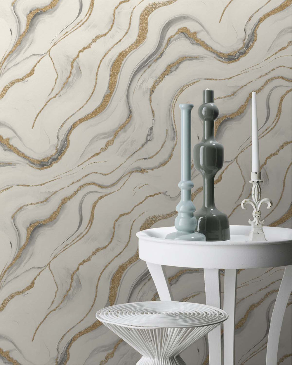 Trite White Faux Marble Print Wallpaper R10593