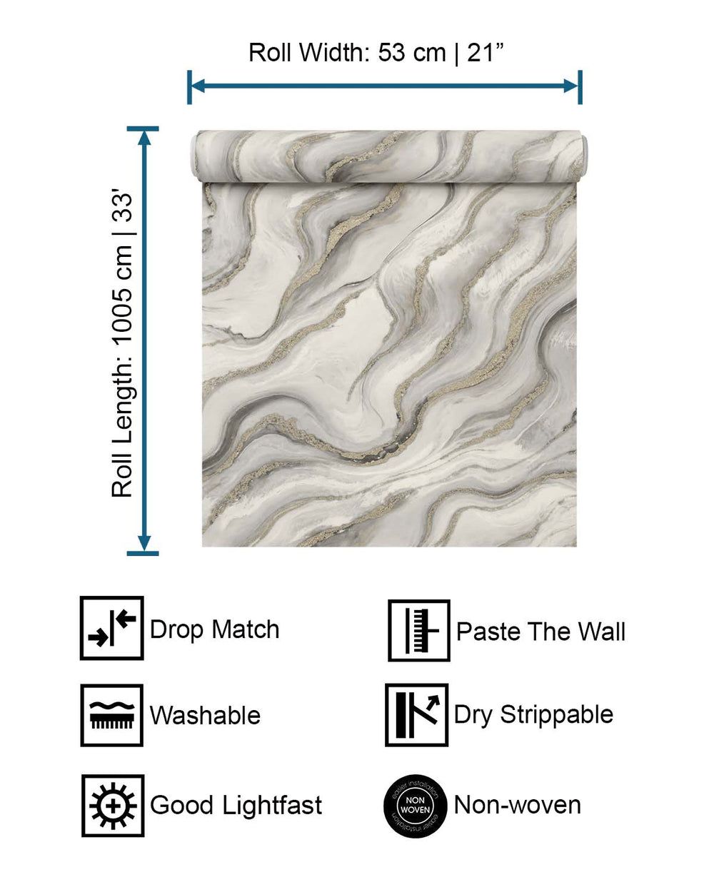 Kamenozoki Grey Faux Marble Print Wallpaper R10594