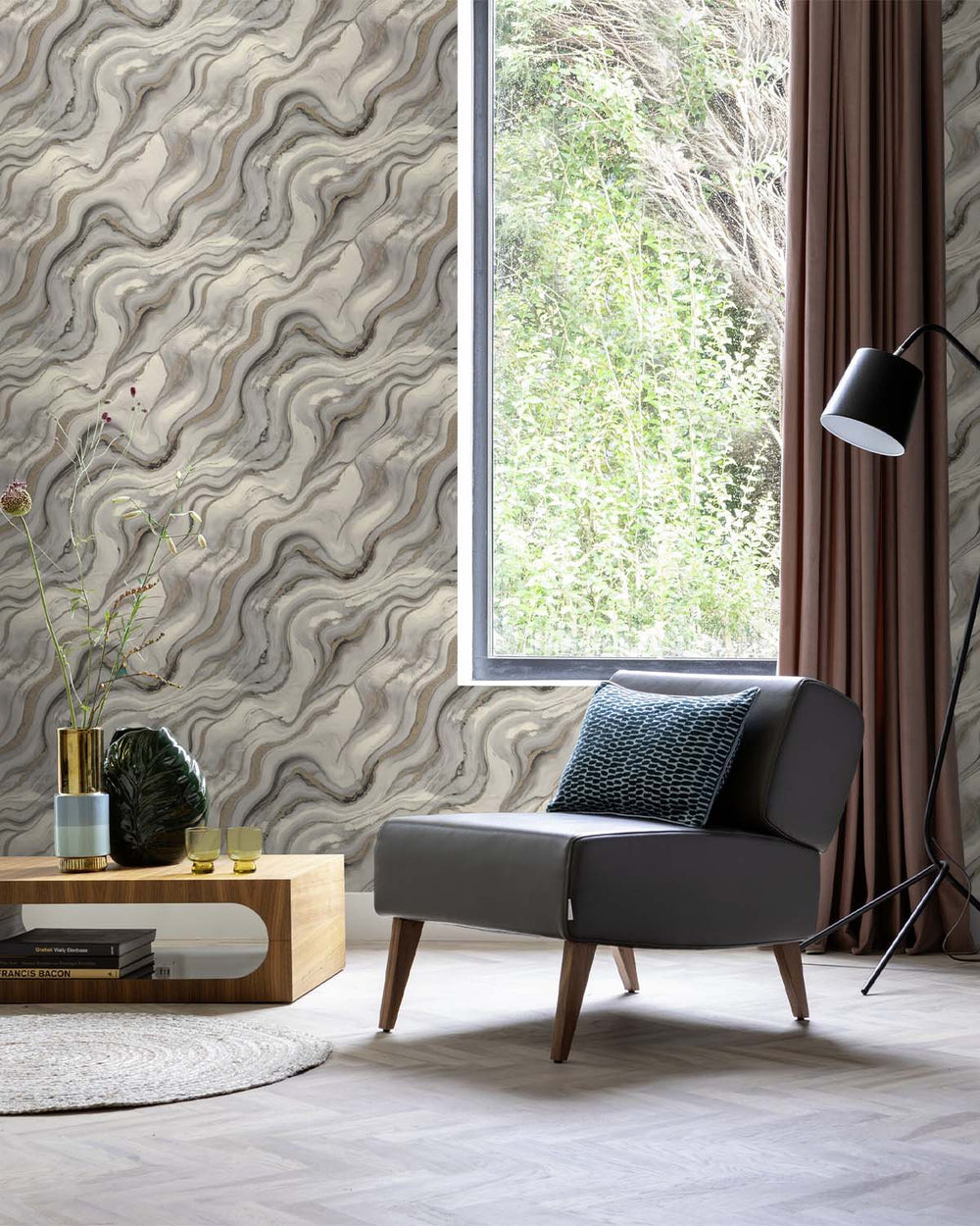 Kamenozoki Grey Faux Marble Print Wallpaper R10594