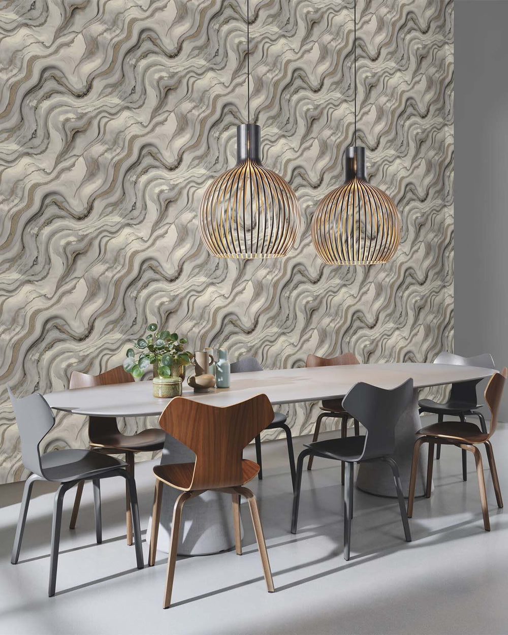 Kamenozoki Grey Faux Marble Print Wallpaper R10594