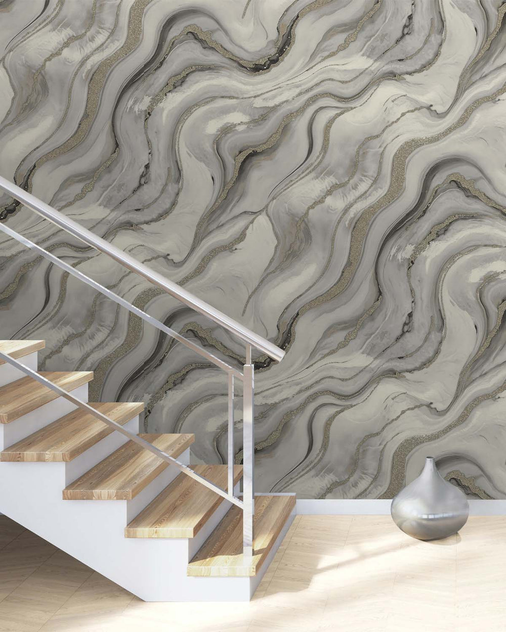 Kamenozoki Grey Faux Marble Print Wallpaper R10594