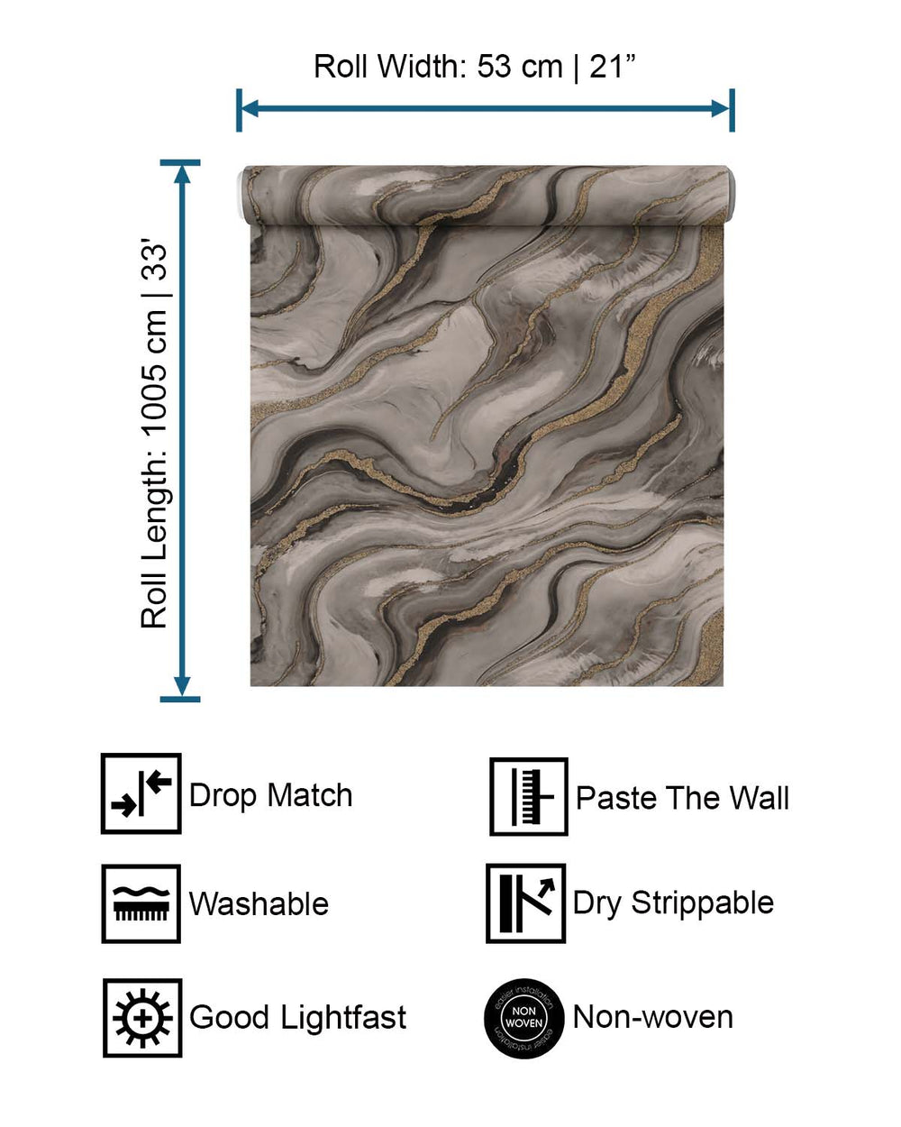 Oswego Tea Faux Marble Print Wallpaper R10596