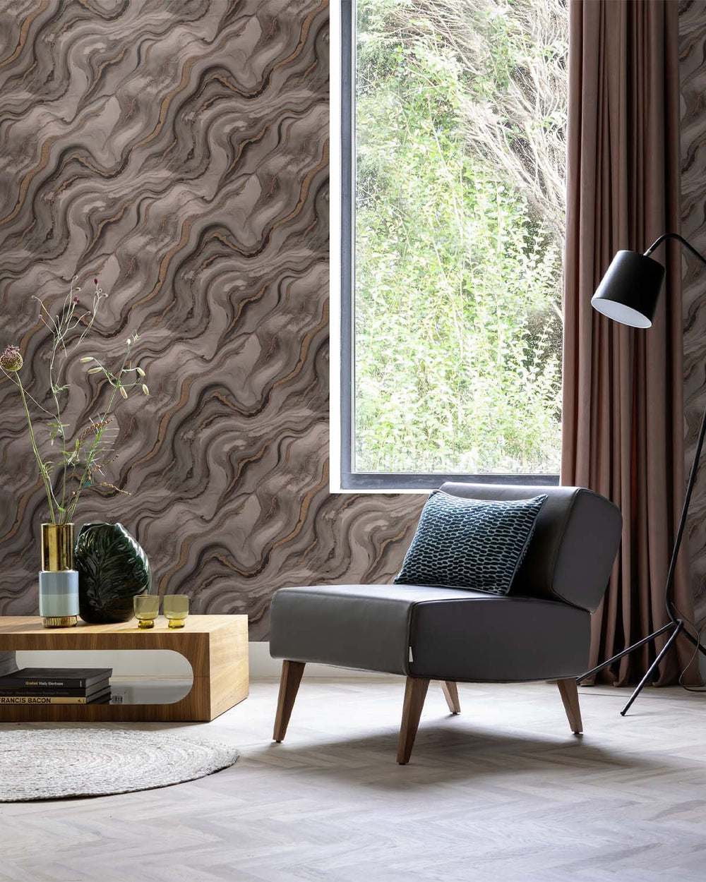 Oswego Tea Faux Marble Print Wallpaper R10596