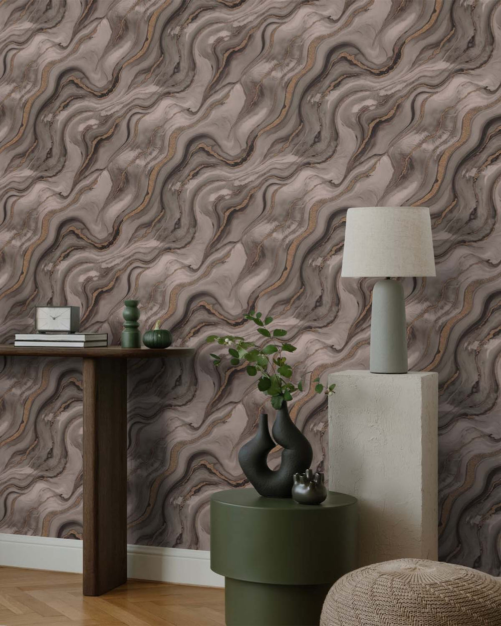 Oswego Tea Faux Marble Print Wallpaper R10596