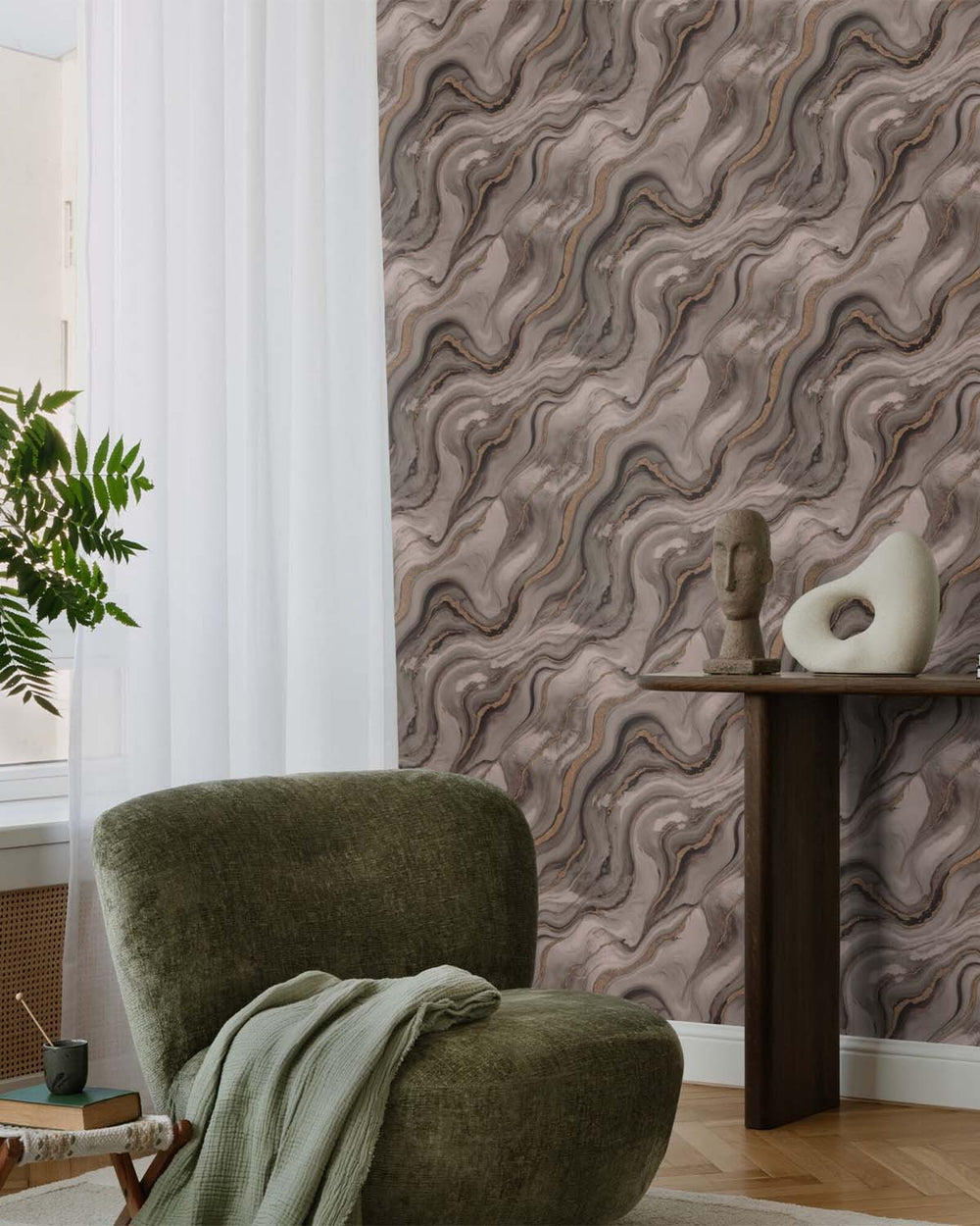 Oswego Tea Faux Marble Print Wallpaper R10596