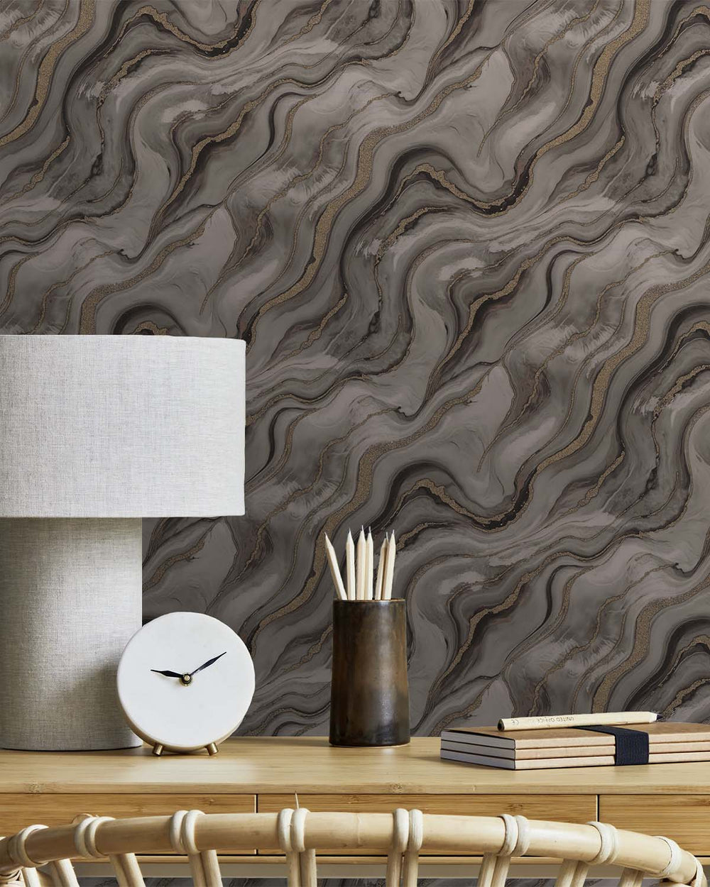 Oswego Tea Faux Marble Print Wallpaper R10596