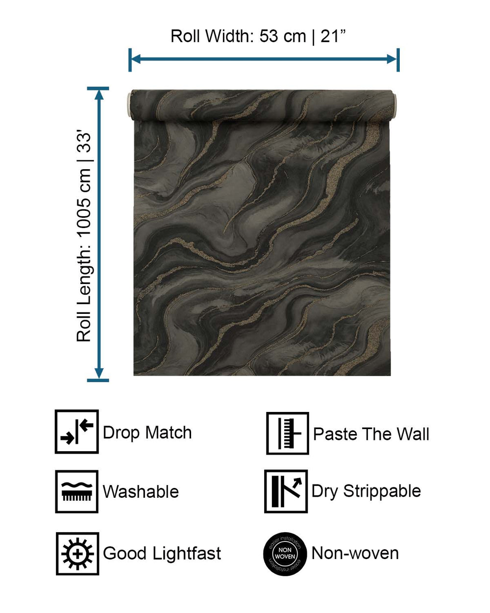 Forest Night Faux Marble Print Wallpaper R10597