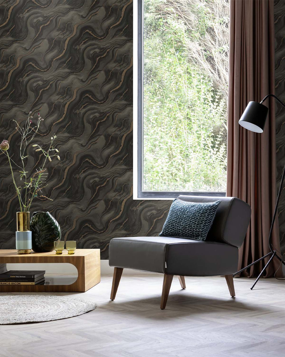 Forest Night Faux Marble Print Wallpaper R10597