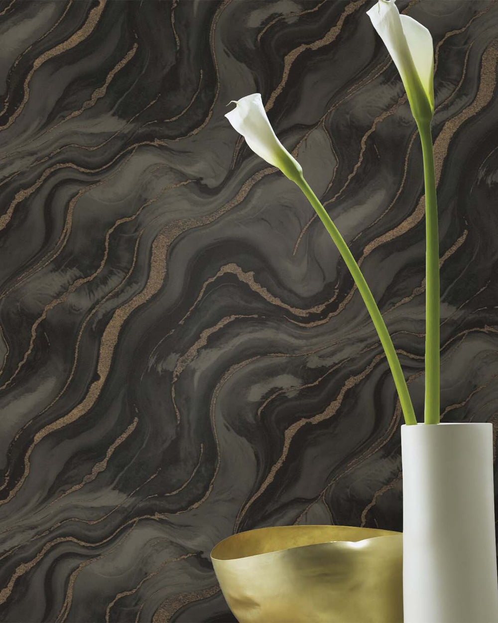 Forest Night Faux Marble Print Wallpaper R10597