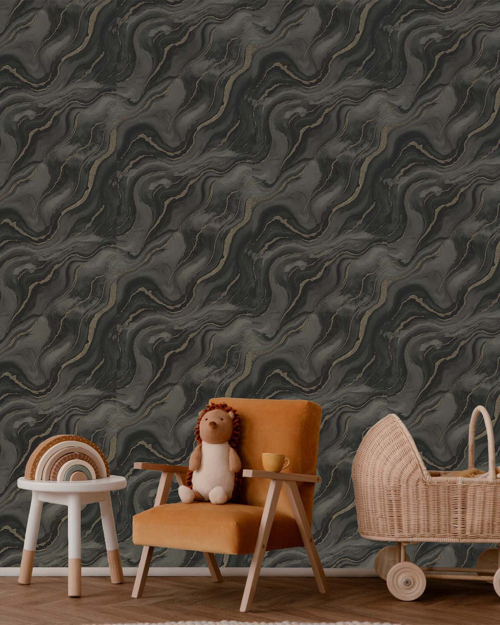 Forest Night Faux Marble Print Wallpaper R10597
