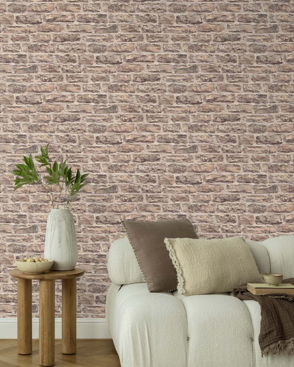 Warm Neutral Old Brick Print Wallpaper R10599