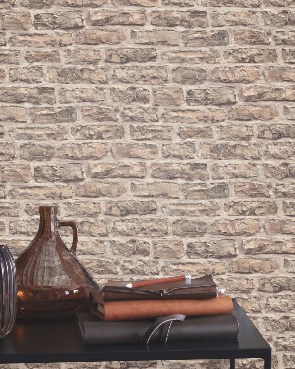 Warm Neutral Old Brick Print Wallpaper R10599